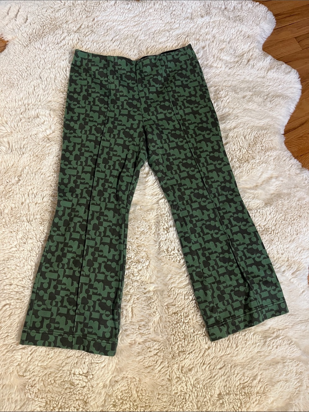 Maeve by Anthropologie Margot Kick Flare Cropped Pants Geometric Green Medium